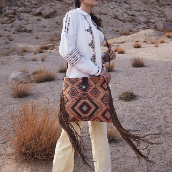 NWT Myra Bag Boho Leather & Canvas Tassel Shoulder Bag - Picture 8 of 8